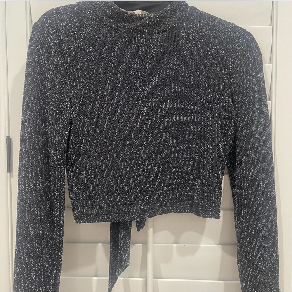 BCBG generation glittery shiny black top long sleeve